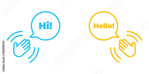 Hand wave or waving hi or hello gesture line art vector icon for apps and websites