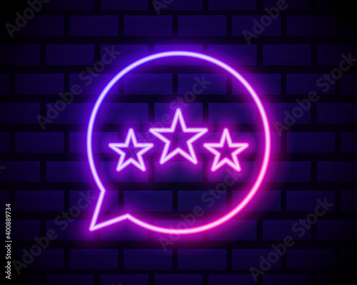 Customer review icon in neon line style. User feedback concept symbol. Vector illustration.