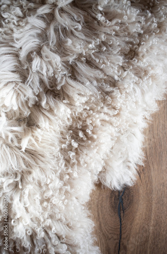 sheepskin rug texture hygge concept