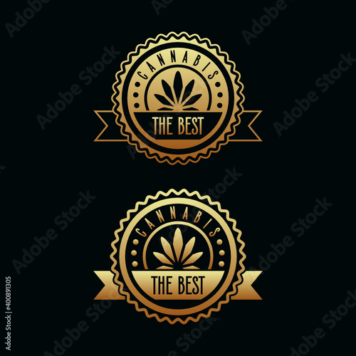 The best cannabis. Illustration of the best cannabis as a gold icon on a black background
