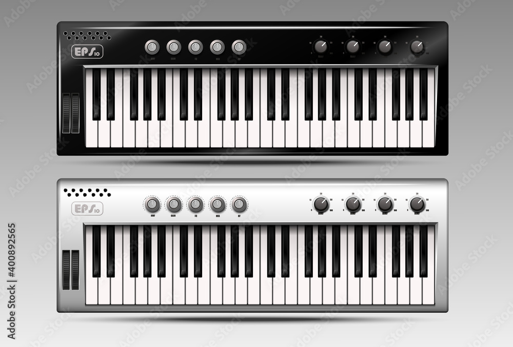 Fototapeta premium Set of realistic midi keyboards. Vector.
