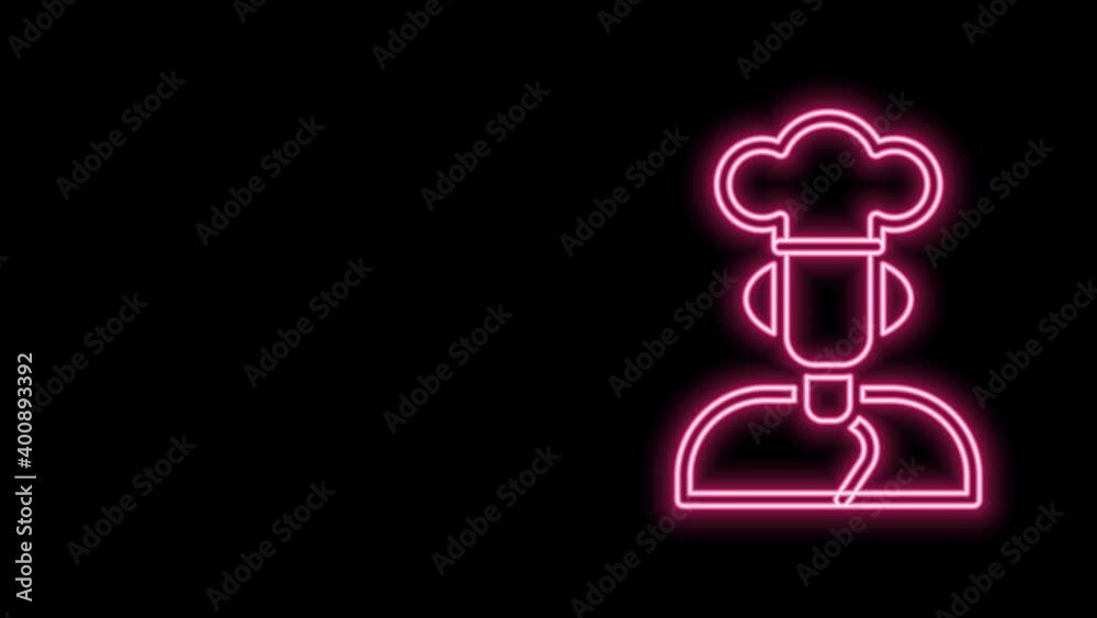 Glowing neon line Cook icon isolated on black background. Chef symbol. 4K Video motion graphic animation Glowing neon line Cook icon isolated on black background. Chef symbol. 4K Video motion graphic animation