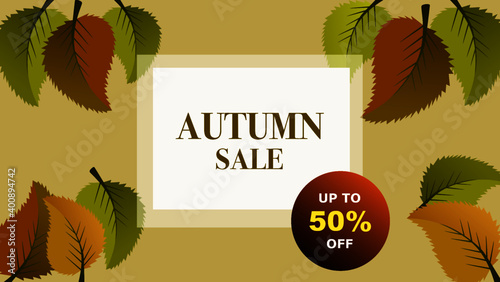 Autumn background. Sales banner with autumn leaves.