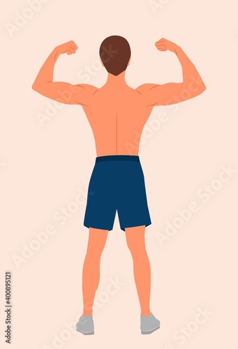 Bodybuilder Fitness Model Illustration. The man with the muscles. Sexy bearded, muscular jock. Posing bodybuilding. Isolated vector illustration. Strong Bodybuilder Biceps on on white backgroud