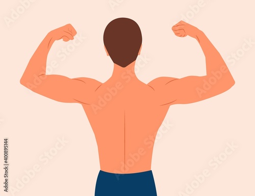 Bodybuilder Fitness Model Illustration. The man with the muscles. Sexy bearded, muscular jock. Posing bodybuilding. Isolated vector illustration. Strong Bodybuilder Biceps on on white backgroud