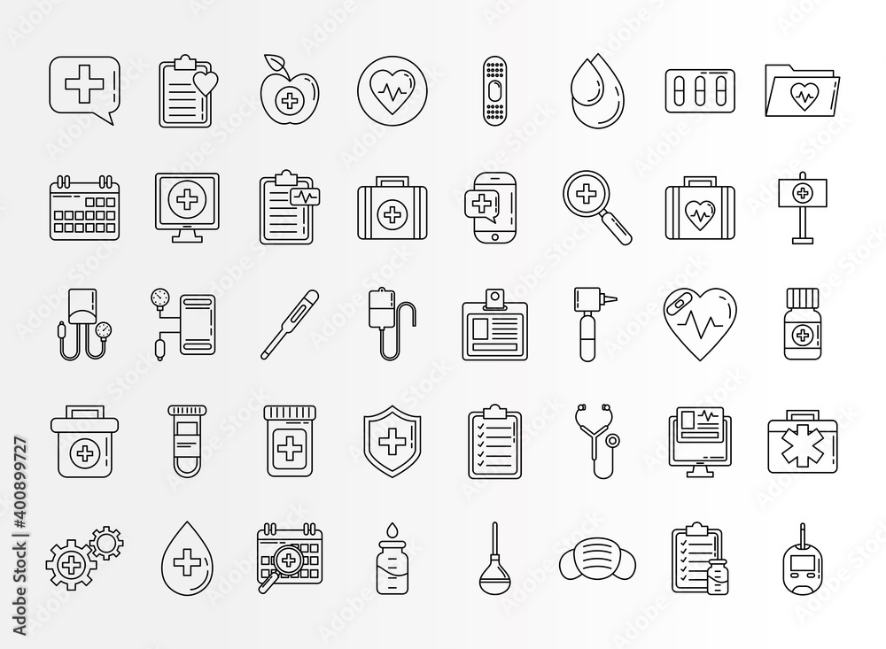 bundle of fourty doctor kit line style set icons vector illustration design bundle of fourty doctor kit line style set icons vector illustration design