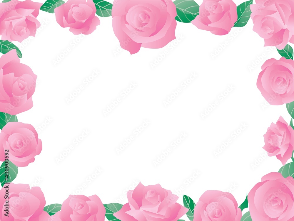 ピンクの薔薇フレームイラスト