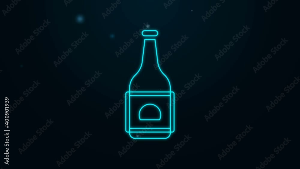 Glowing neon line Beer bottle icon isolated on black background. 4K Video motion graphic animation Glowing neon line Beer bottle icon isolated on black background. 4K Video motion graphic animation