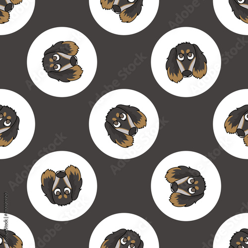 Valokuvatapetti Hand drawn cute Saluki dog face breed in polka dot seamless vector pattern