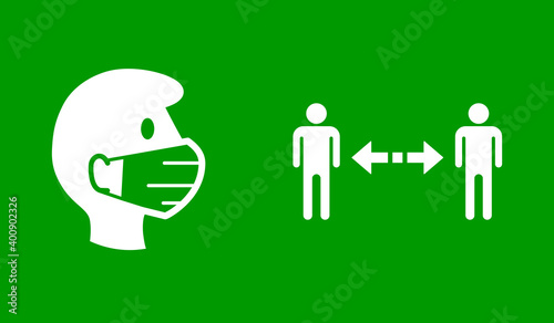 Wear a Face Mask and Keep Your Distance Warning or Instruction Sign Set against the Spread of Coronavirus Covid-19. Vector Image.