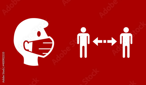 Wear a Face Mask and Keep Your Distance Warning or Instruction Sign Set against the Spread of Coronavirus Covid-19. Vector Image.