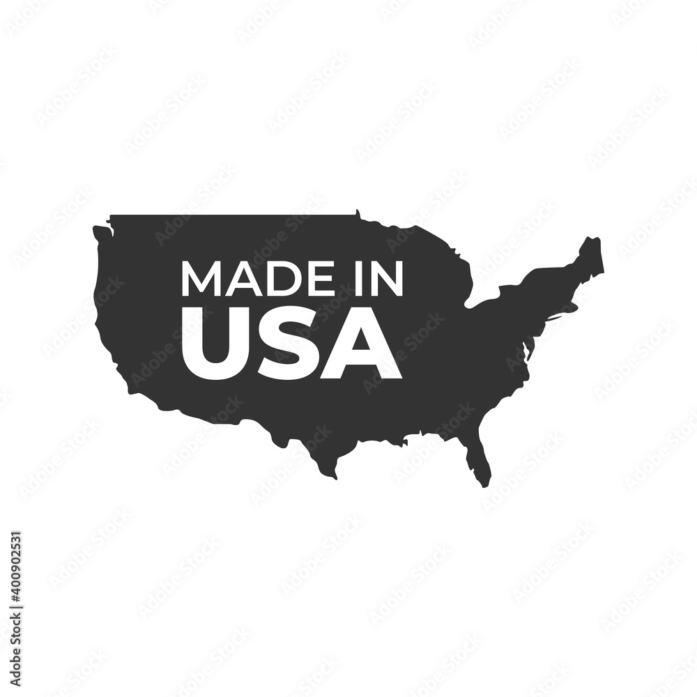 Made in USA label. American banner template. Vector illustration. Isolated on white