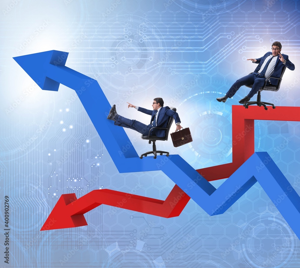 Growth and decline concept with businessmen Growth and decline concept with businessmen