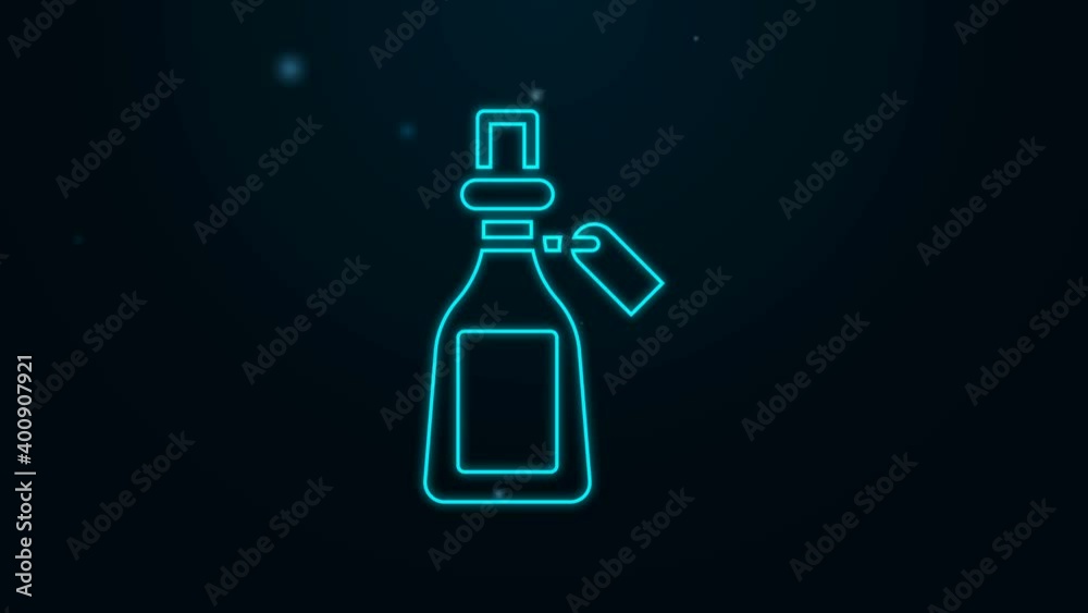 Glowing neon line Essential oil bottle icon isolated on black background. Organic aromatherapy essence. Skin care serum glass drop package. 4K Video motion graphic animation Glowing neon line Essential oil bottle icon isolated on black background. Organic aromatherapy essence. Skin care serum glass drop package. 4K Video motion graphic animation