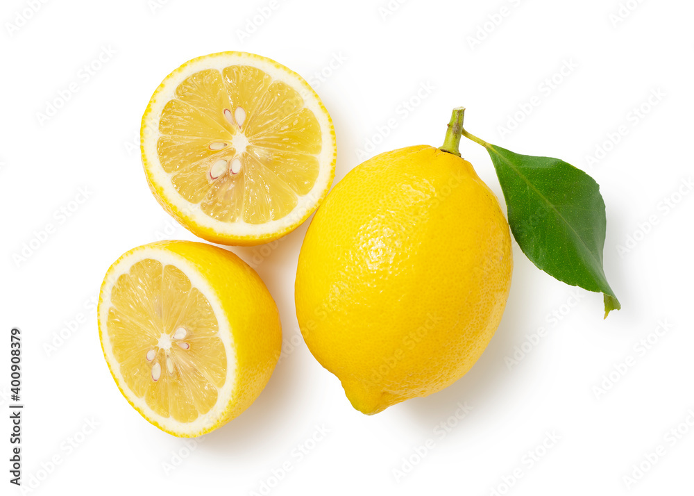 Lemons placed on a white background and cut in half Lemons placed on a white background and cut in half