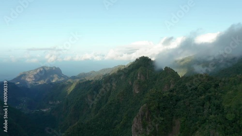 Wallpaper Mural Famous green Balcoes mountains on scenic island Madeira with clouds, aerial Torontodigital.ca