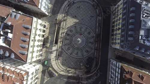 Camões square in Chiado Lisbon Portugal aerial shot 4k