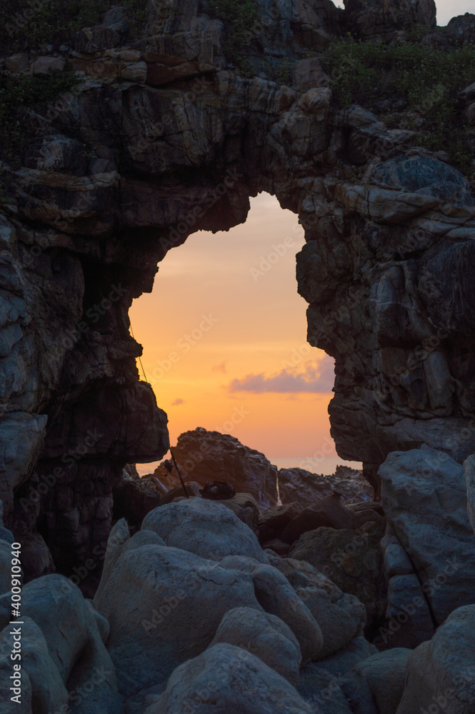 Sea arch at sunset 