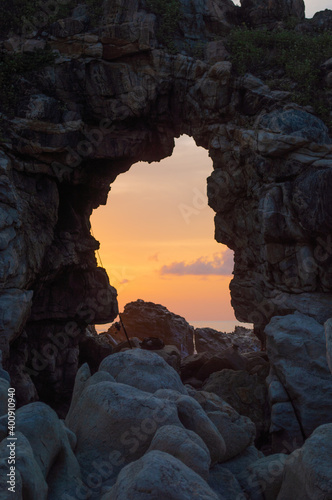 Sea arch at sunset 