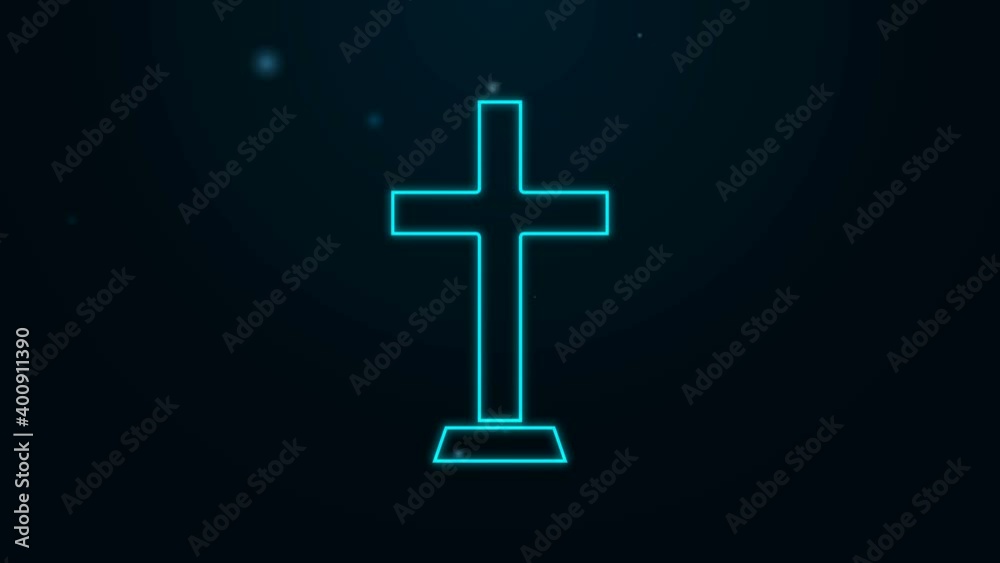 Glowing neon line Christian cross icon isolated on black background. Church cross. 4K Video motion graphic animation Glowing neon line Christian cross icon isolated on black background. Church cross. 4K Video motion graphic animation