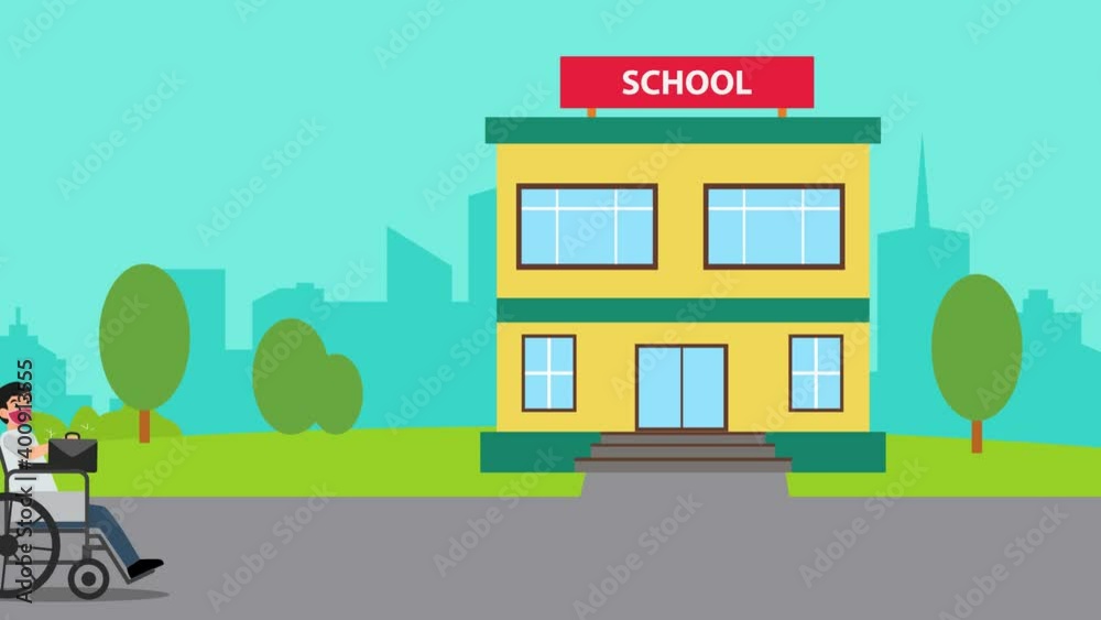 Disabled teacher in face mask going to school Disabled teacher in face mask going to school