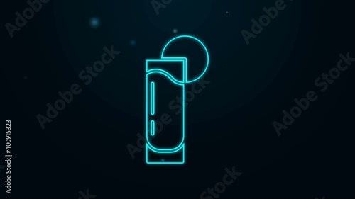 Glowing neon line Tequila glass with lemon icon isolated on black background. Mexican alcohol drink. 4K Video motion graphic animation