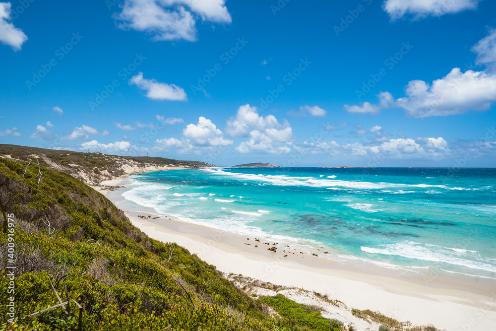 A perfect day at 11 mile beach in Esperance, Western Australia. Vibrant blue water with perfect beach. 