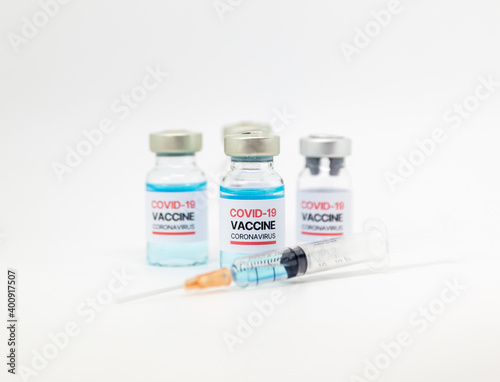 Vaccine and syringe injection. It use for prevention,immunization and treatment from corona virus infection(novel coronavirus disease 2019,COVID-19,nCoV 2019). Medicine infectious concept 
