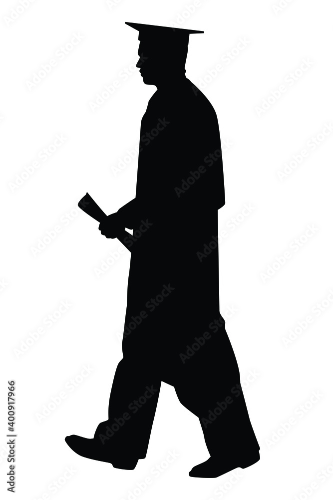 Graduated man silhouette vector on white, education Graduated man silhouette vector on white, education
