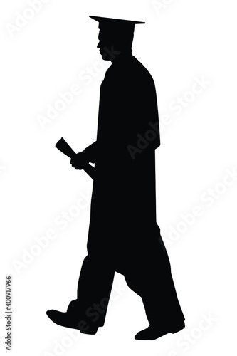 Graduated man silhouette vector on white, education