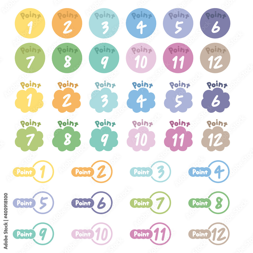 A set of point and number icons. Vector illustration on white background.