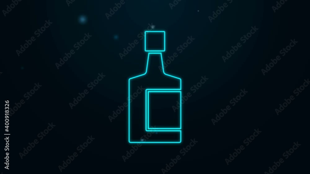 Glowing neon line Tequila bottle icon isolated on black background. Mexican alcohol drink. 4K Video motion graphic animation Glowing neon line Tequila bottle icon isolated on black background. Mexican alcohol drink. 4K Video motion graphic animation