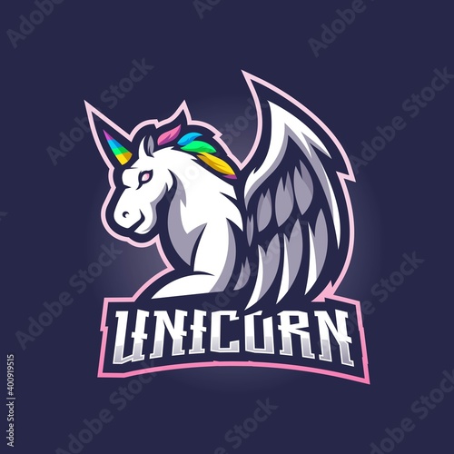 Unicorn mascot esport logo design vector with modern illustration concept style for badge  and emblem
