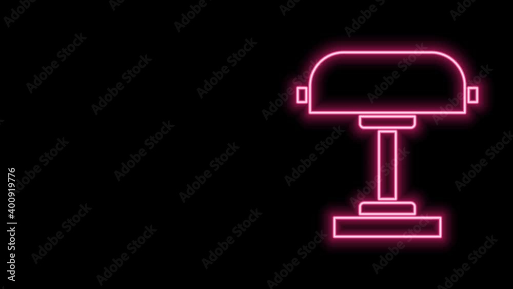 Glowing neon line Table lamp icon isolated on black background. Desk lamp. 4K Video motion graphic animation Glowing neon line Table lamp icon isolated on black background. Desk lamp. 4K Video motion graphic animation