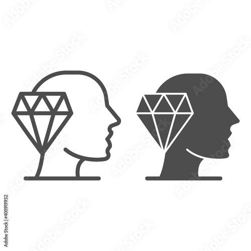 Ruby and head line and solid icon, education concept, crystal clear loresign on white background, ruby and head icon in outline style for mobile concept and web design. Vector graphics.