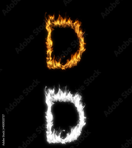 3D illustration of the letter d on fire with alpha layer