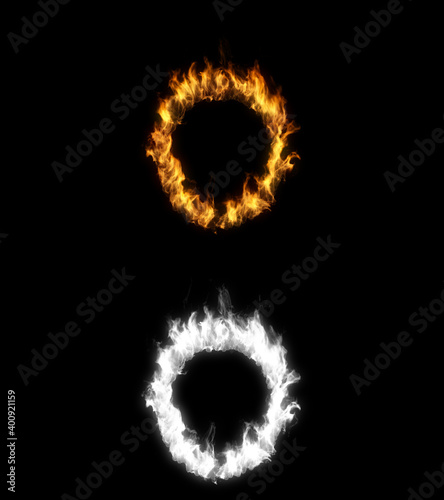 3D illustration of the letter o on fire with alpha layer