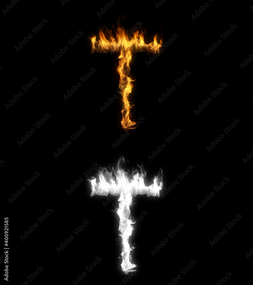 3D illustration of the letter t on fire with alpha layer 3D illustration of the letter t on fire with alpha layer
