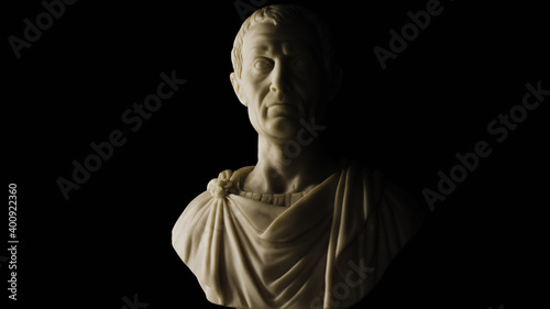 Julius Caesar marble statue bust on black background