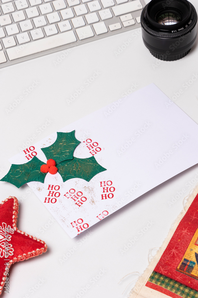 Blank christmas card on minimalist work table Blank christmas card on minimalist work table