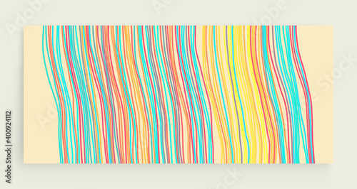 Irregular vertical lines pattern in perspective. Geometric wallpaper with stripes. Strips similar to threads. Cover design template. Vector illustration.