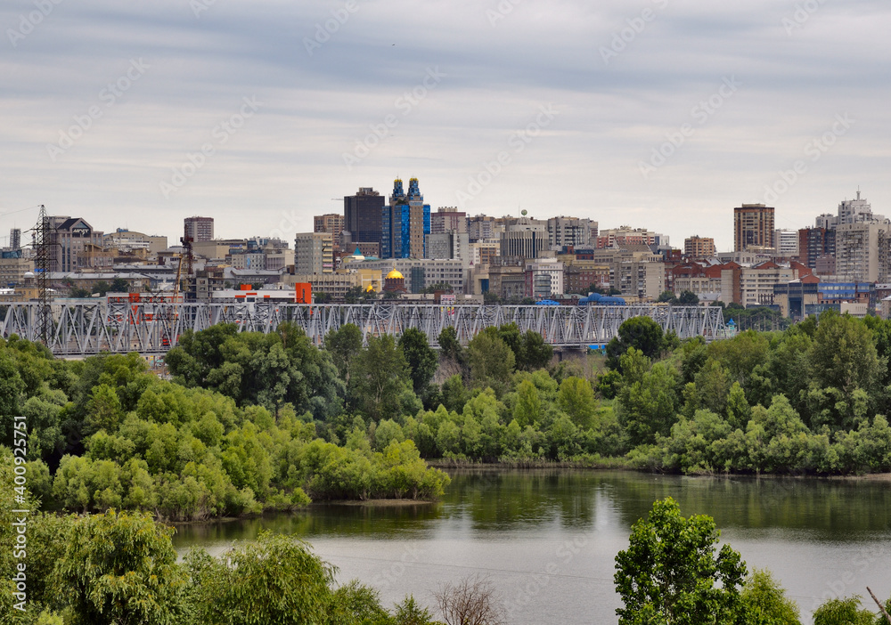 Panorama of the city of Novosibirsk - the capital of Siberia. Houses on the horizon