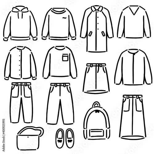 洋服 ファッション モノクロ イラスト セット