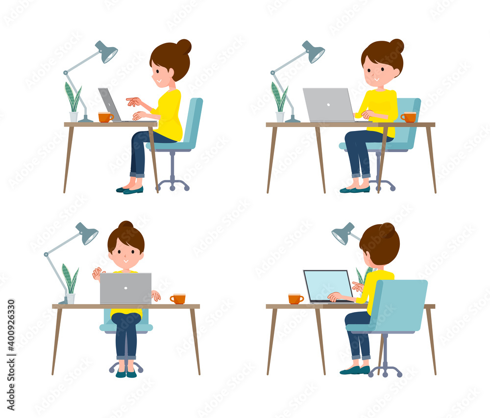 Fototapeta premium flat type Bun hair mom_desk work angle