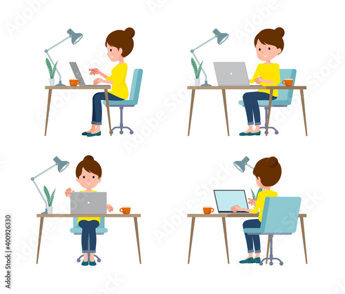 flat type Bun hair mom_desk work angle
