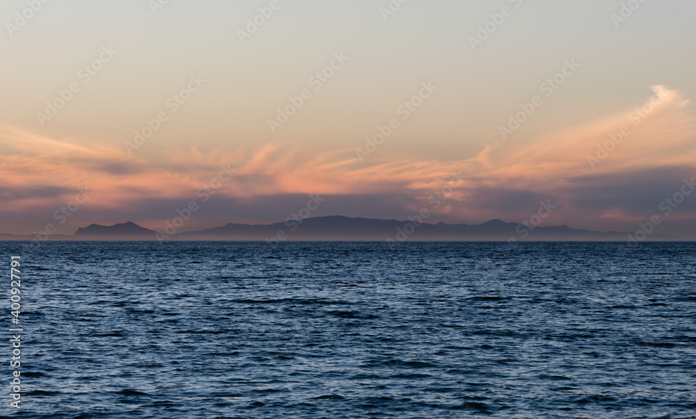 Beautiful Channel Islands vista at sunset on a very clear winter day, Ventura County, Southern California