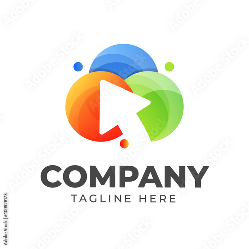 Colorful circle abstract shape with arrow icon logo design template