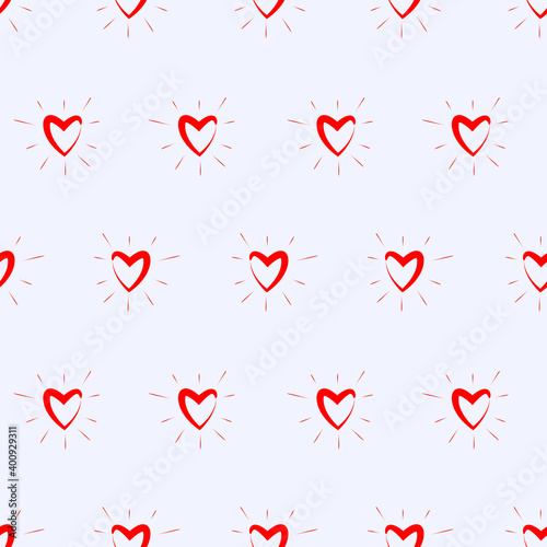 Cute seamless pattern with red hearts on blue background