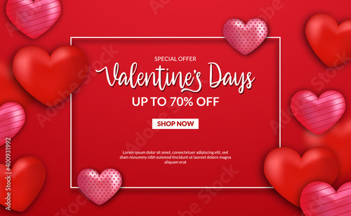 valentine's day sale offer banner template with 3d love heart shape