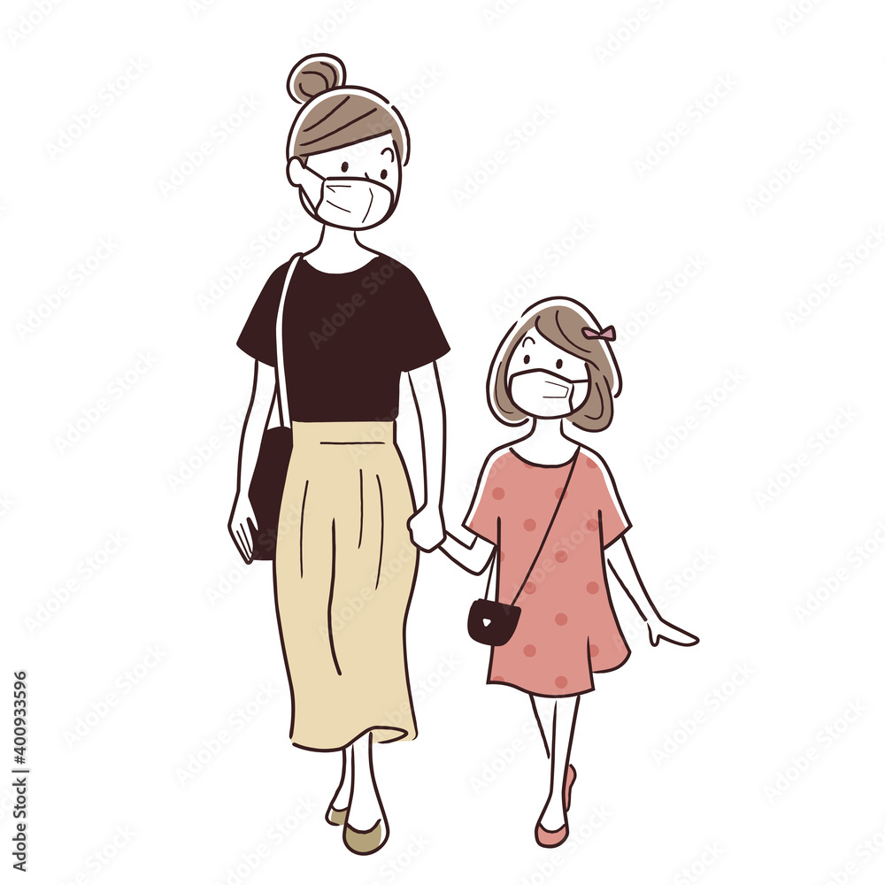 ベクターイラスト素材 親子で買い物 マスク Stock Vector Adobe Stock